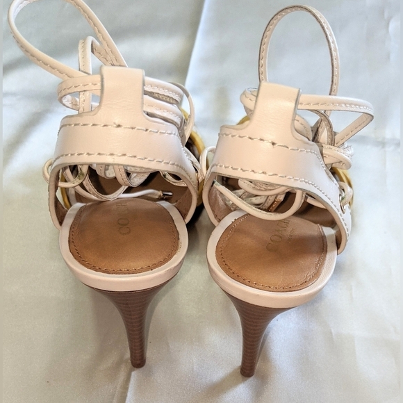 Coach Kiara Women's Strappy Slingback Ankle Wrap Heels Size 5B Yellow & White - Picture 7 of 11